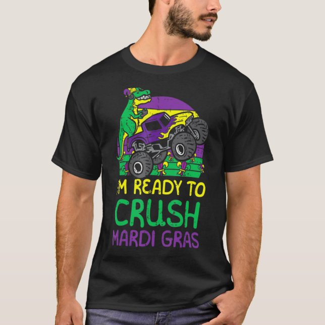 Crush Mardi Gras Dino Rex Monster Truck Toddler Bo T-Shirt (Front)