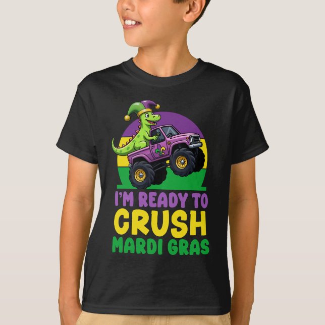 Crush Mardi Gras Monster Truck Dinosaur t rex Todd T-Shirt (Front)
