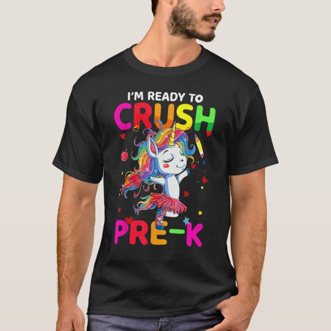 Crush Pre K Cute Unicorn Back To School Girls T-Shirt (Front)