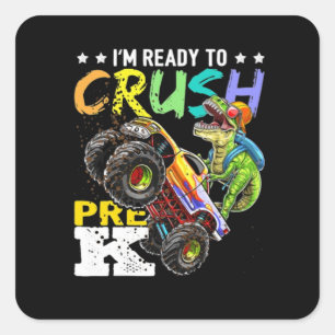Crush Pre K Dinosaur Monster Truck Back To School Square Sticker