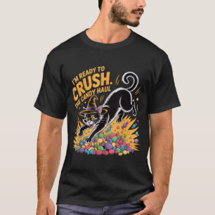 Crush The Candy Haul Funny Halloween Black Cat T-Shirt