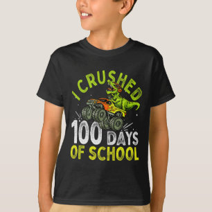 Crushed 100 Days Of School Dinosaur Monster Truck T-Shirt