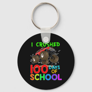 Crushed 100 Days Of School Monster Truck Kids Boys Key Ring