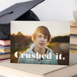Crushed It Fun Modern Type Photo Graduation Announcement