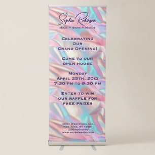 Crushed Metal Holographic Pink Blue Retractable Banner