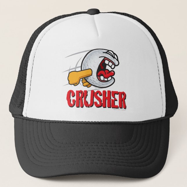 Crusher Cartoon Golf Ball For A Long Ball Hitter Trucker Hat (Front)