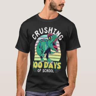 Crushing 100 Days of School Dinosaur Rex Dino Boys T-Shirt