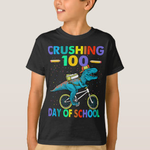 Crushing 100 Days Of School Dinosaur Teacher 100th T-Shirt