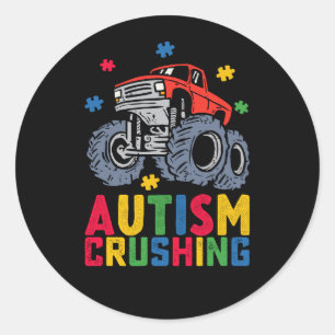 Crushing Autism Monster Truck Awareness Boy Girl Classic Round Sticker