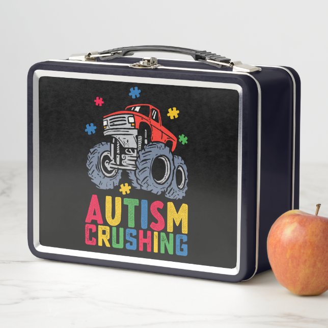 Crushing Autism Monster Truck Awareness Boy Girl Metal Lunch Box (In Situ)