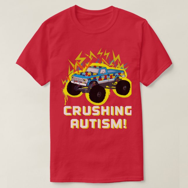 Crushing Autism Shirt Monster Truck Boys Autism Aw (Design Front)