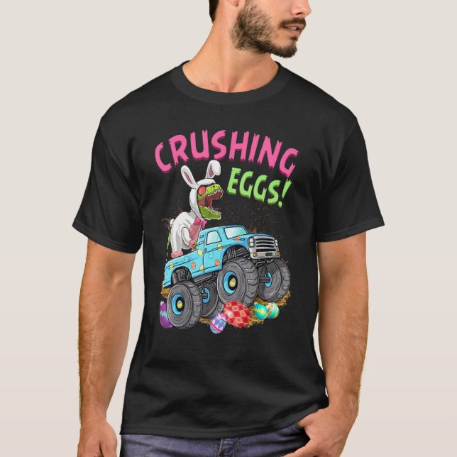 Crushing Eggs Bunny Easter Dinosaur Happy Easter T T-Shirt (Front)