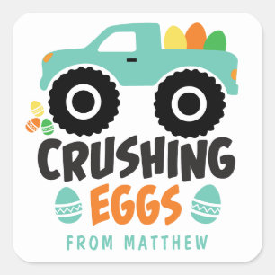 Crushing Eggs Cool Modern Easter Truck Name Square Sticker