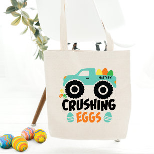 Crushing Eggs Cool Modern Easter Truck Name Tote Bag