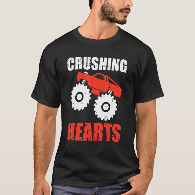 Crushing Heart Valentines Day Cool Monster Truck L T-Shirt (Front)