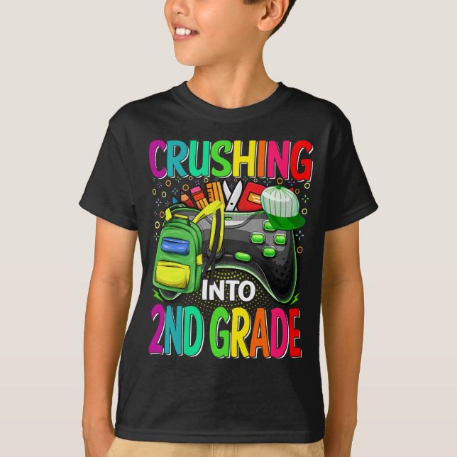 Crushing Into 2nd Grade Video Game Back To School T-Shirt (Front)