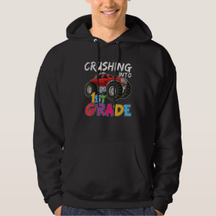 Crushing Into First 1st Grade Monster Truck Back T Hoodie