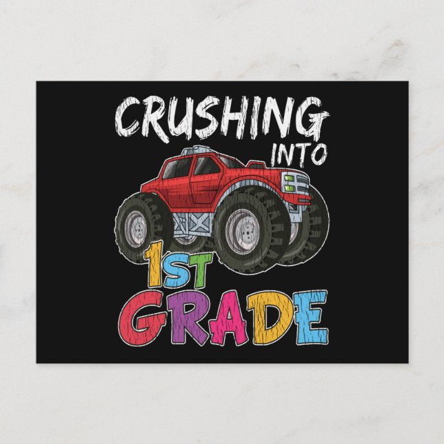 Crushing Into First Grade School Teacher Kid Truck Postcard (Front)
