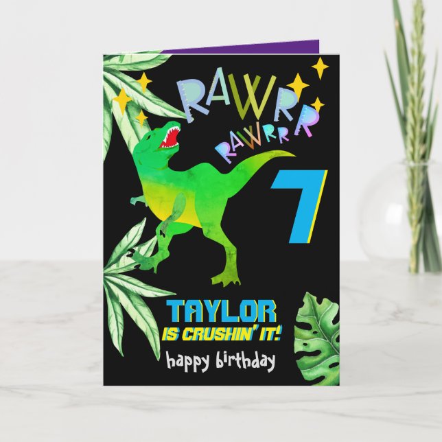 Crushing It DINOSAUR Kids Birthday NEON Rainforest Invitation (Front)