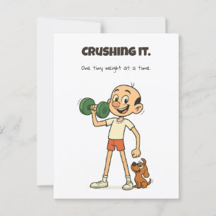 Crushing It – Funny Gym Postcard with Nino & Dog