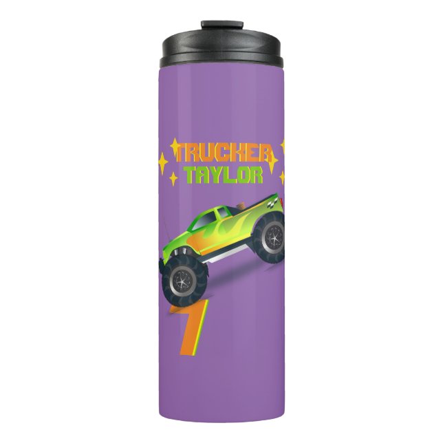 Crushing It MONSTER TRUCK Kids Birthday AGE NAME Thermal Tumbler (Front)