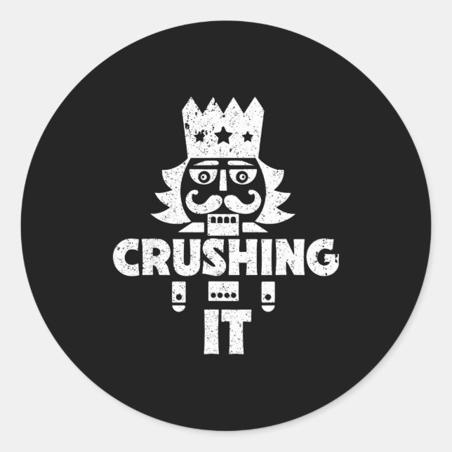 Crushing It Nutcracker Funny Retro Christmas Festi Classic Round Sticker (Front)