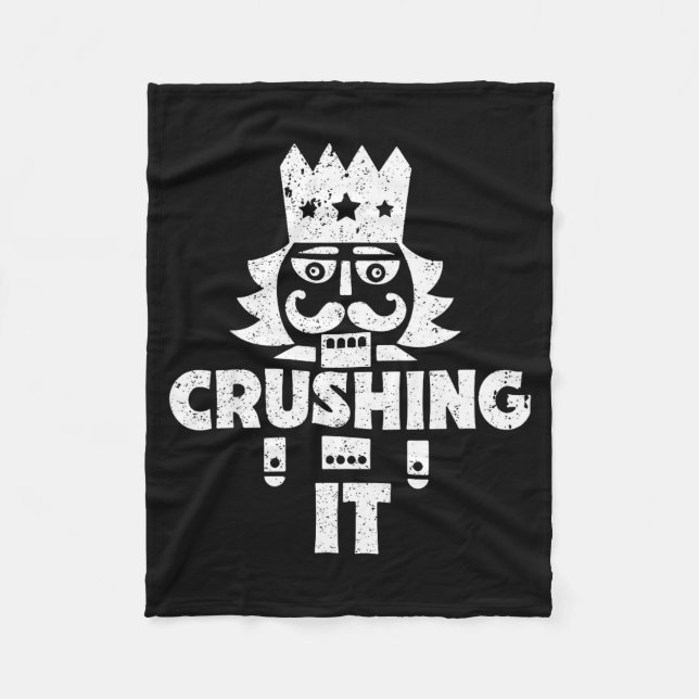 Crushing It Nutcracker Funny Retro Christmas Festi Fleece Blanket (Front)