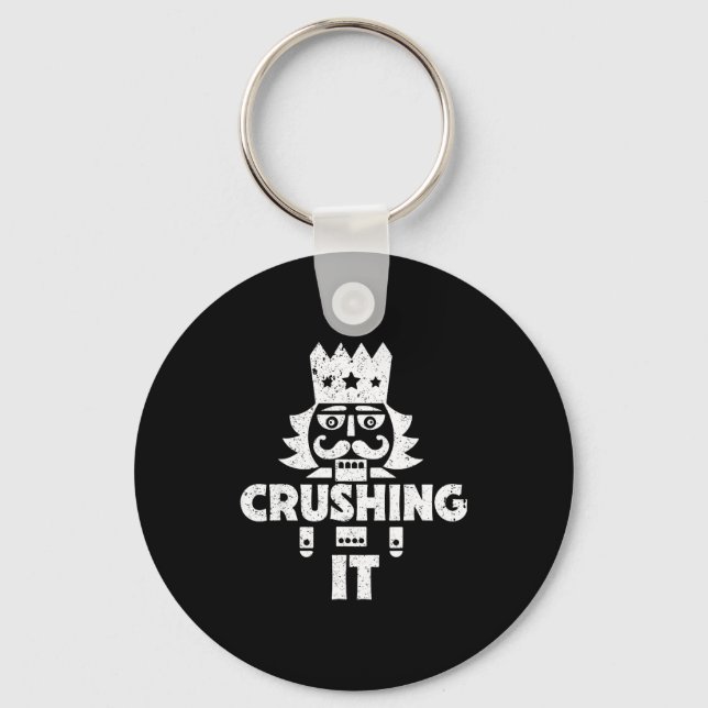 Crushing It Nutcracker Funny Retro Christmas Festi Key Ring (Front)