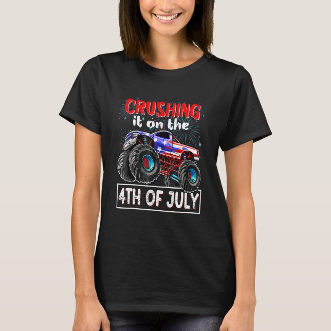 Crushing It On The 4th Of July Monster Truck Men B T-Shirt (Front)
