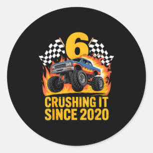 Crushing It Since 2020 Monster Truck 6 Year Old Bi Classic Round Sticker