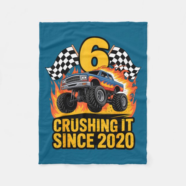 Crushing It Since 2020 Monster Truck 6 Year Old Bi Fleece Blanket (Front)
