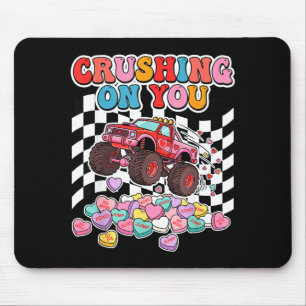 Crushing On You Monster Truck Valentine Retro Hear Mouse Mat