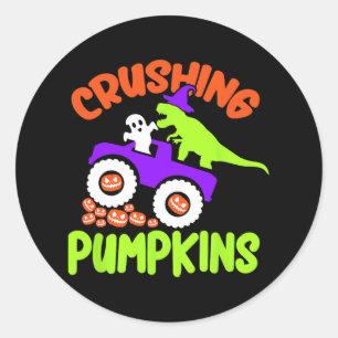 Crushing Pumpkins Lazy Halloween Costume Cute Dino Classic Round Sticker