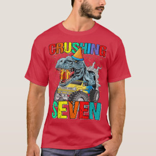 Crushing Seven Birthday Monster Truck Dinosaur T-Shirt