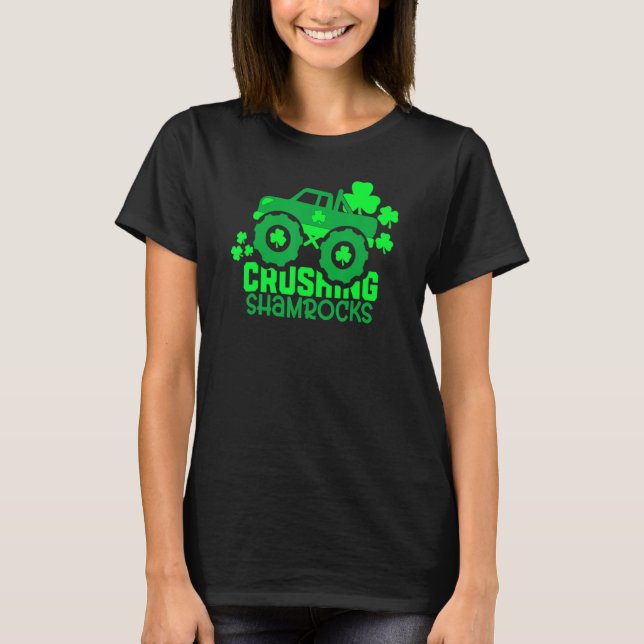 Crushing Shamrocks Monster Truck Boys Irish St Pat T-Shirt (Front)
