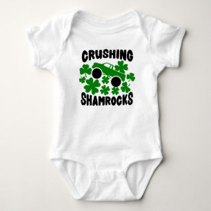 Crushing Shamrocks St. Patrick's Day MonsterTruck  Baby Bodysuit