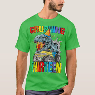 Crushing Thirteen Birthday Monster Truck Dinosaur T-Shirt
