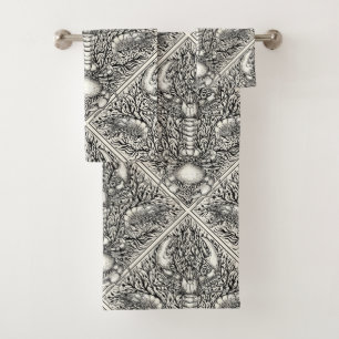 Crustacean in black and natural white bath towel set