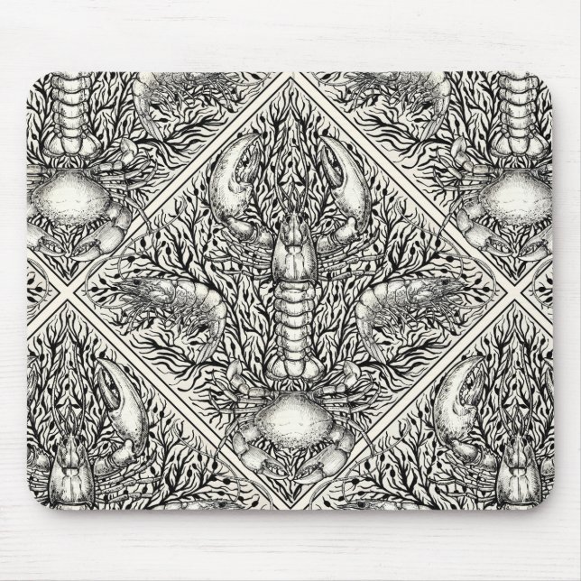 Crustacean in black and natural white mouse mat (Front)