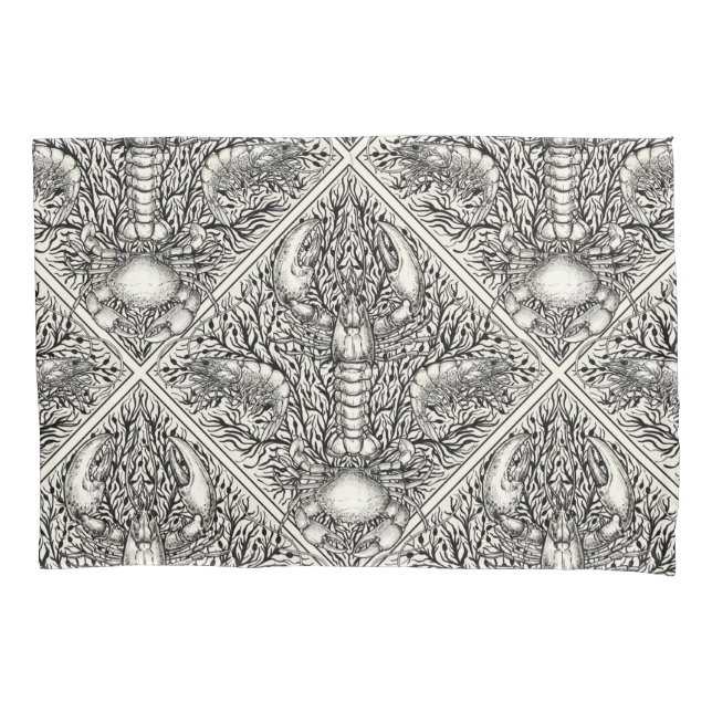 Crustacean in black and natural white pillowcase (Front-Left)