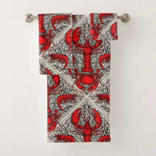 Crustacean in red, black and ivory bath towel set