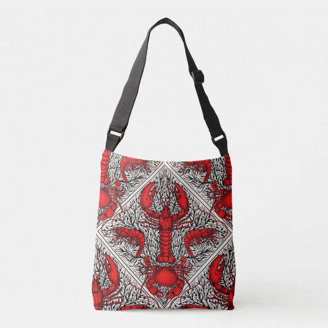 Crustacean in red, black and ivory crossbody bag (Front)