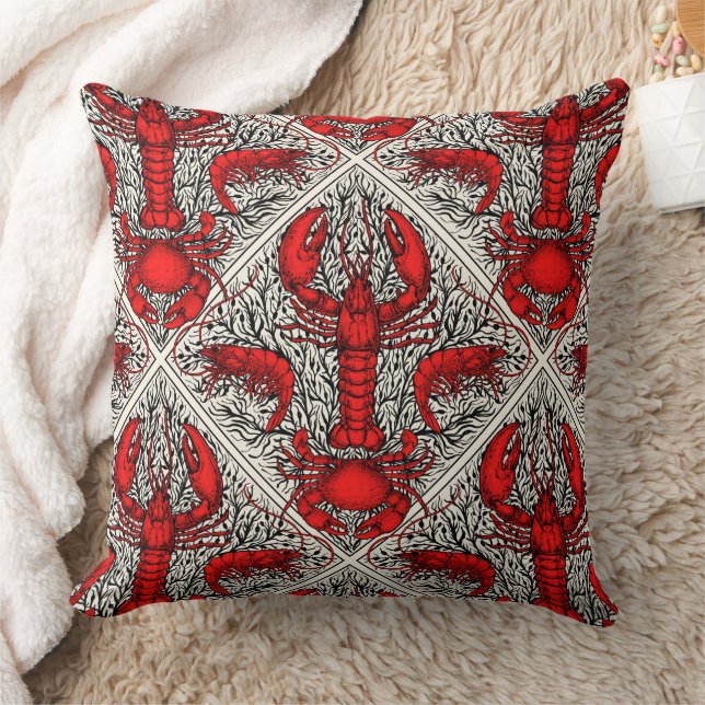 Crustacean in red, black and ivory cushion (Blanket)