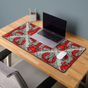 Crustacean in red, black and ivory desk mat