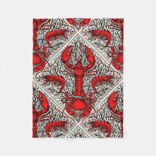 Crustacean in red, black and ivory fleece blanket
