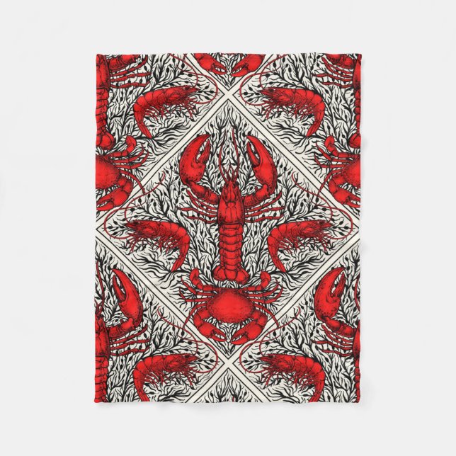Crustacean in red, black and ivory fleece blanket (Front)