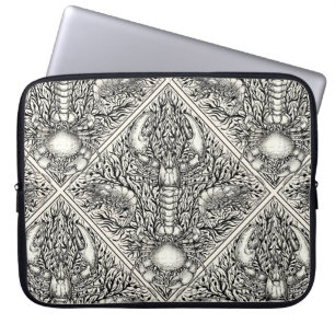 Crustacean in red, black and ivory laptop sleeve