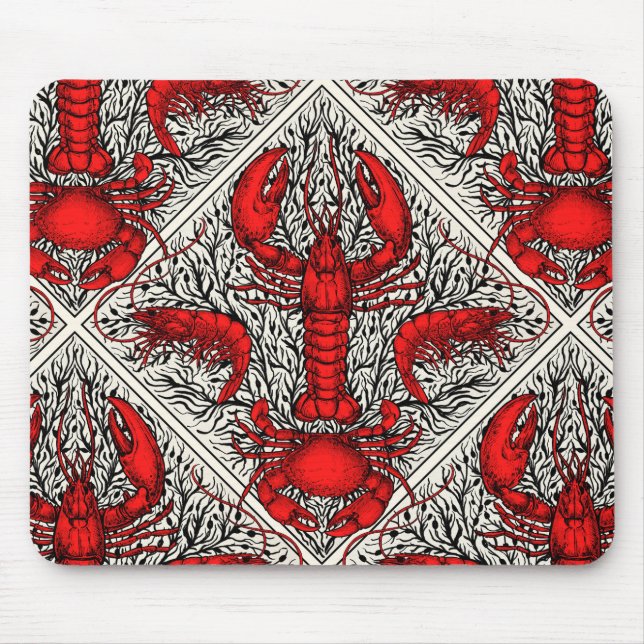 Crustacean in red, black and ivory mouse mat (Front)
