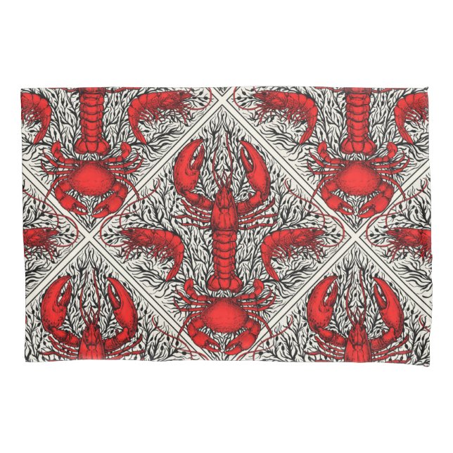 Crustacean in red, black and ivory pillowcase (Front-Left)