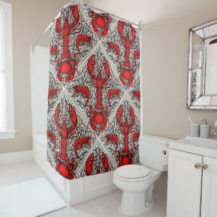 Crustacean in red, black and ivory shower curtain